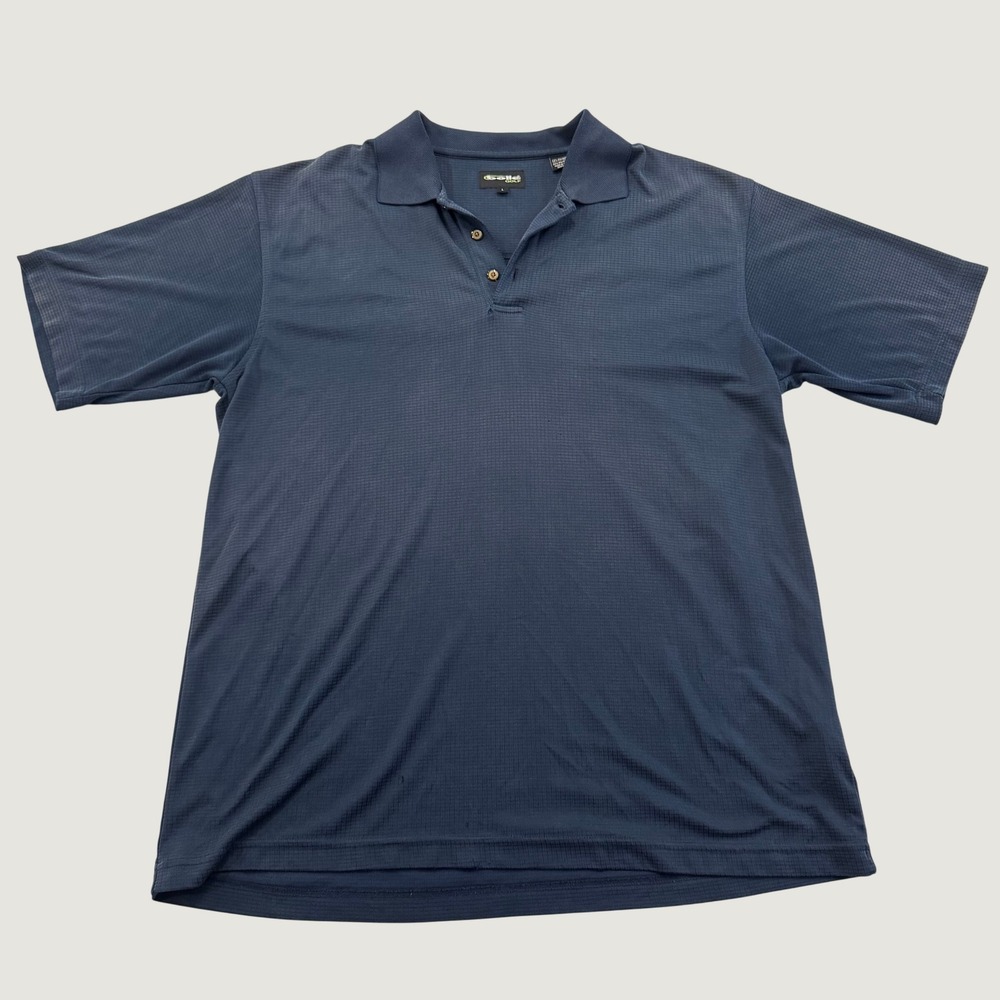 Bolle Golf Mens US Large Navy Blue Micro Grid Short Sleeve Polo Shirt